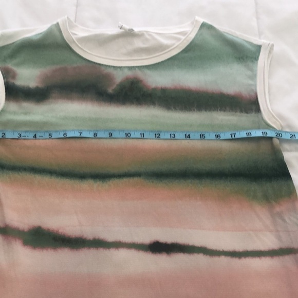 Anthropologie sleeveless top oversized with tie dye colors of green & soft pink - Picture 2 of 8